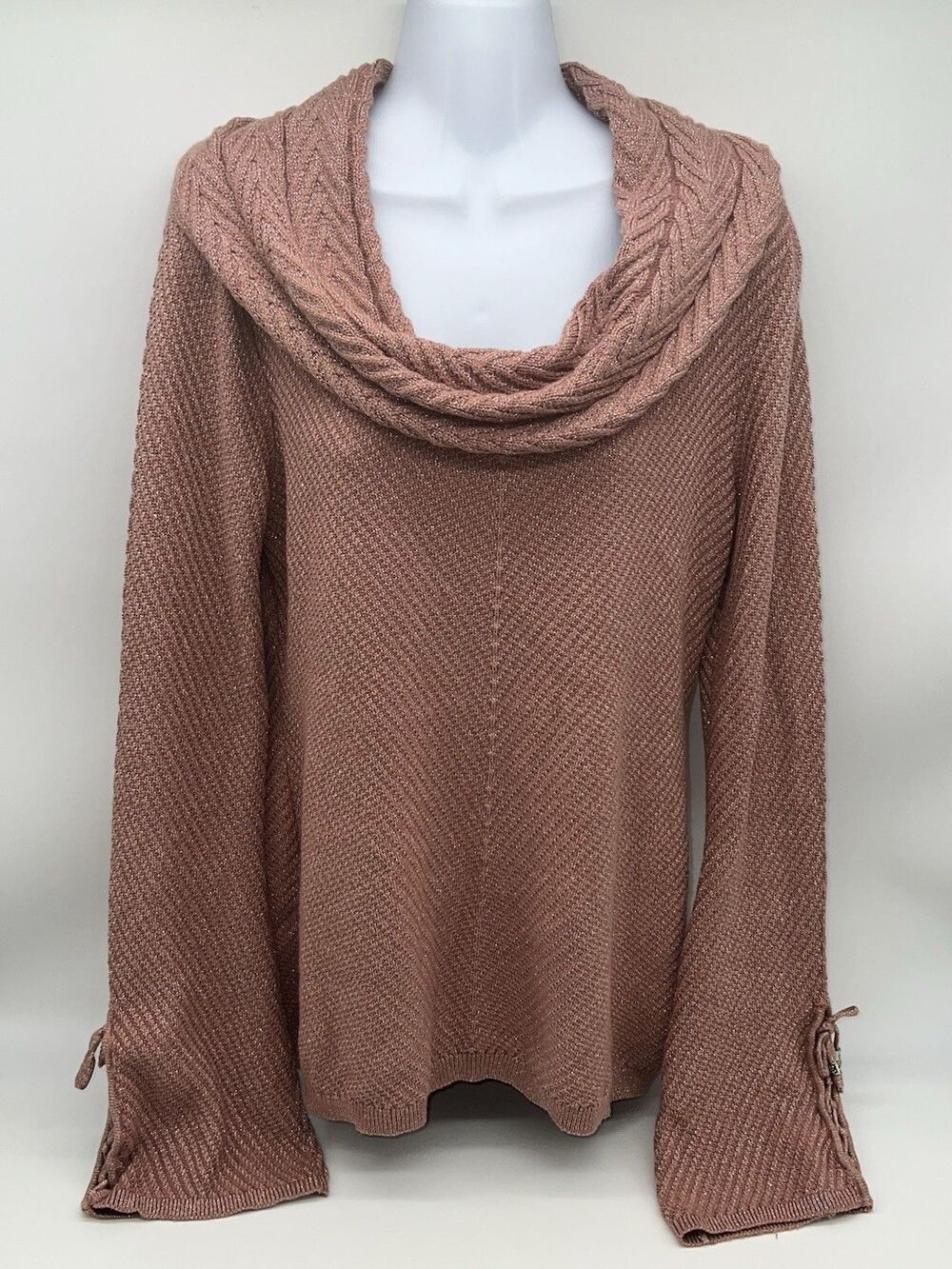 White House Black Market Cowl Neck Dusty Pink Long Bell Sleeve Tunic Sweater-L